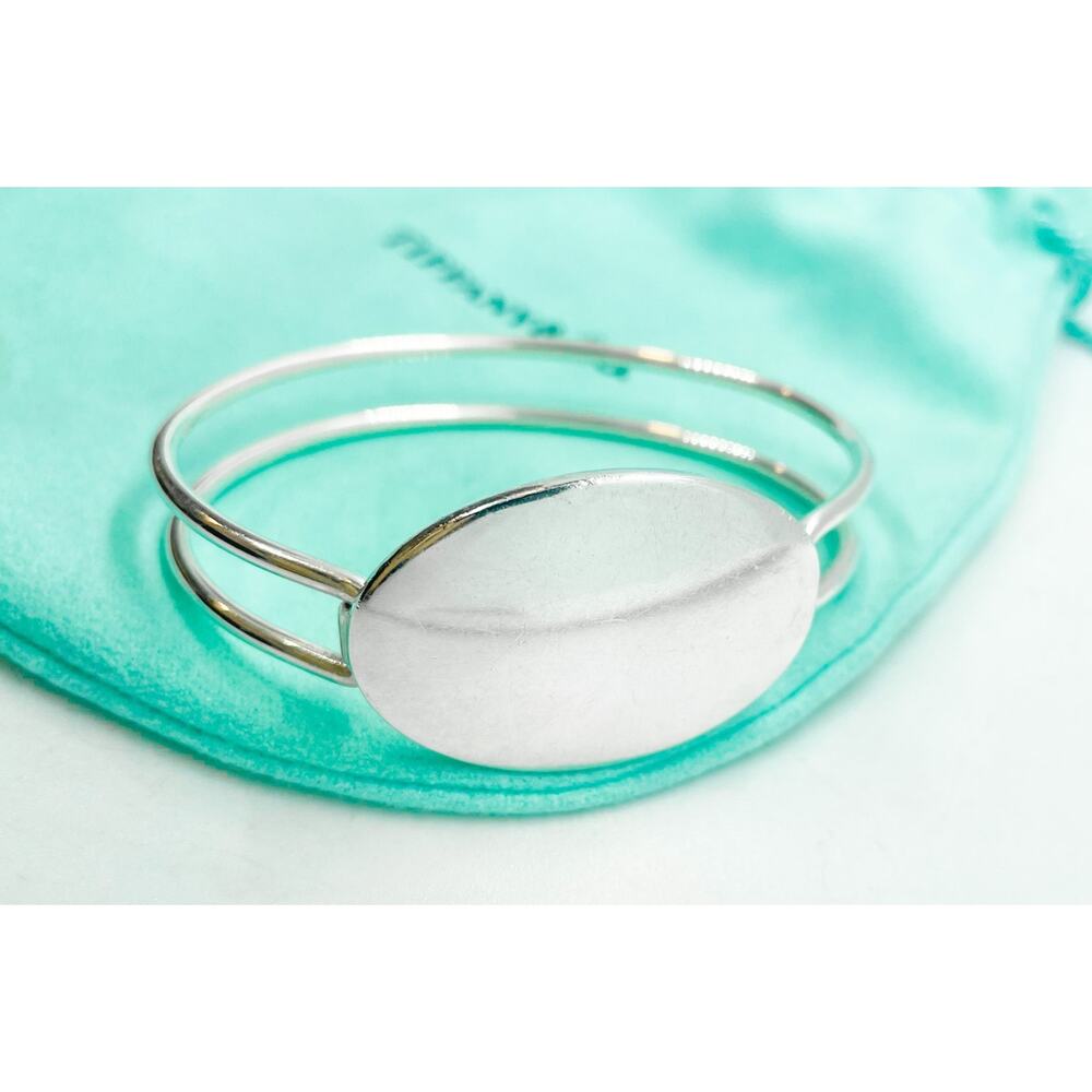 Tiffany & Co. Vintage Oval ID Tag Double Wire Bangle Bracelet 6.25" w/ Pouch